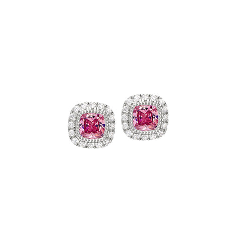 Cushion Cut Platinum Finish March Simulated Birthstone Stud Earrings