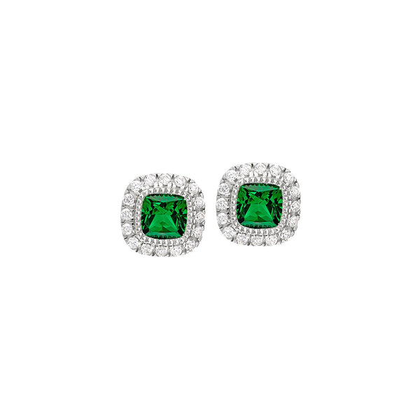 Platinum Finish Sterling Silver Micropave Simulated Birthstone Earrings with Simulated Diamonds