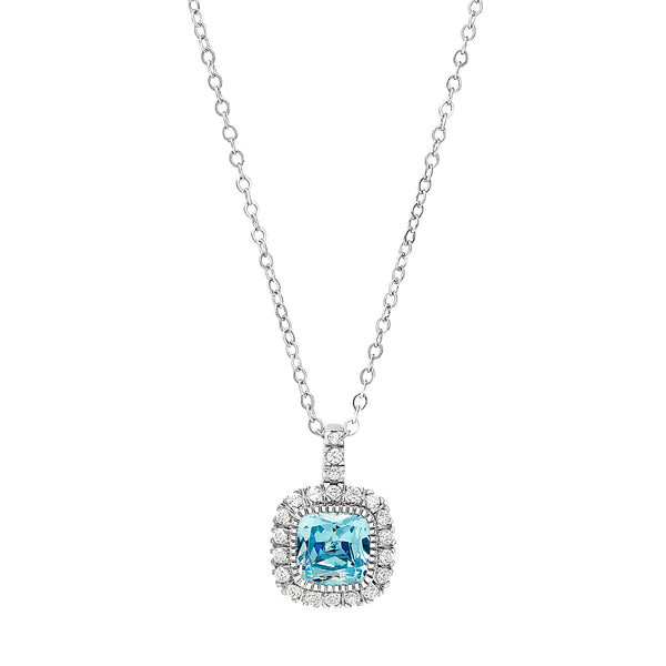 Platinum Finish Sterling Silver Micropave Simulated Birthstone Pendant with Simulated Diamonds