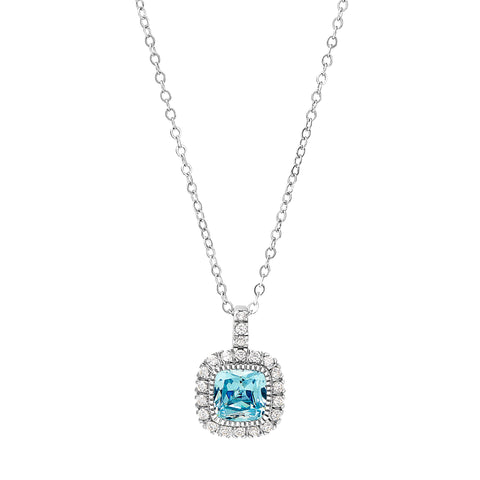 Platinum Finish Sterling Silver Micropave Simulated Birthstone Pendant with Simulated Diamonds