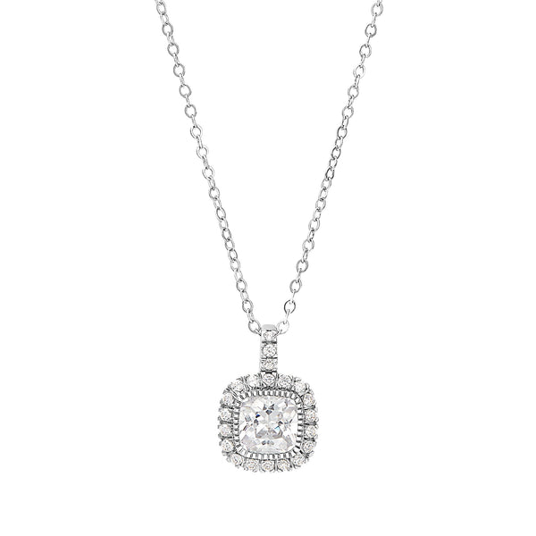 Platinum Finish Sterling Silver Micropave Simulated Birthstone Pendant with Simulated Diamonds