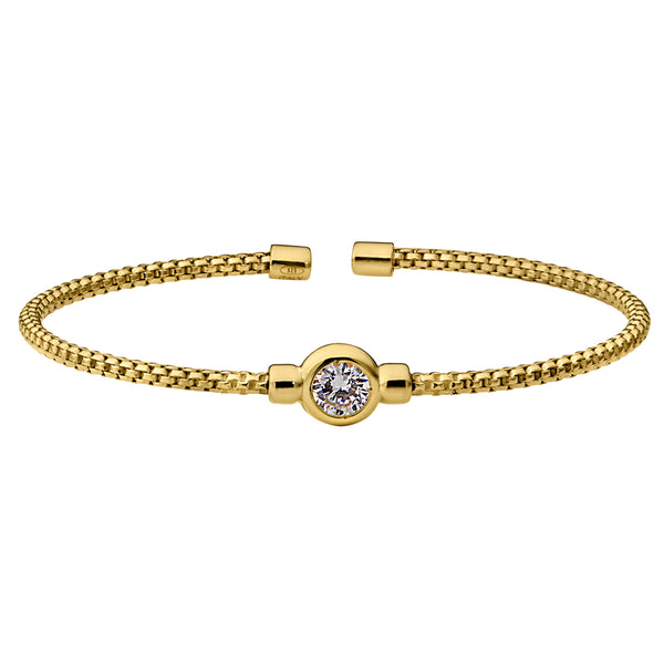 Birthstone Gold Finish Sterling Silver Cuff Bracelet with Bezel Simulated Birth Gem