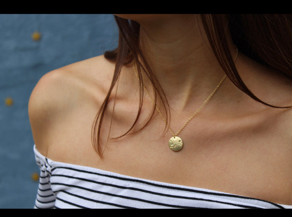Gold Dipped Zodiac Disc Necklace with CZs
